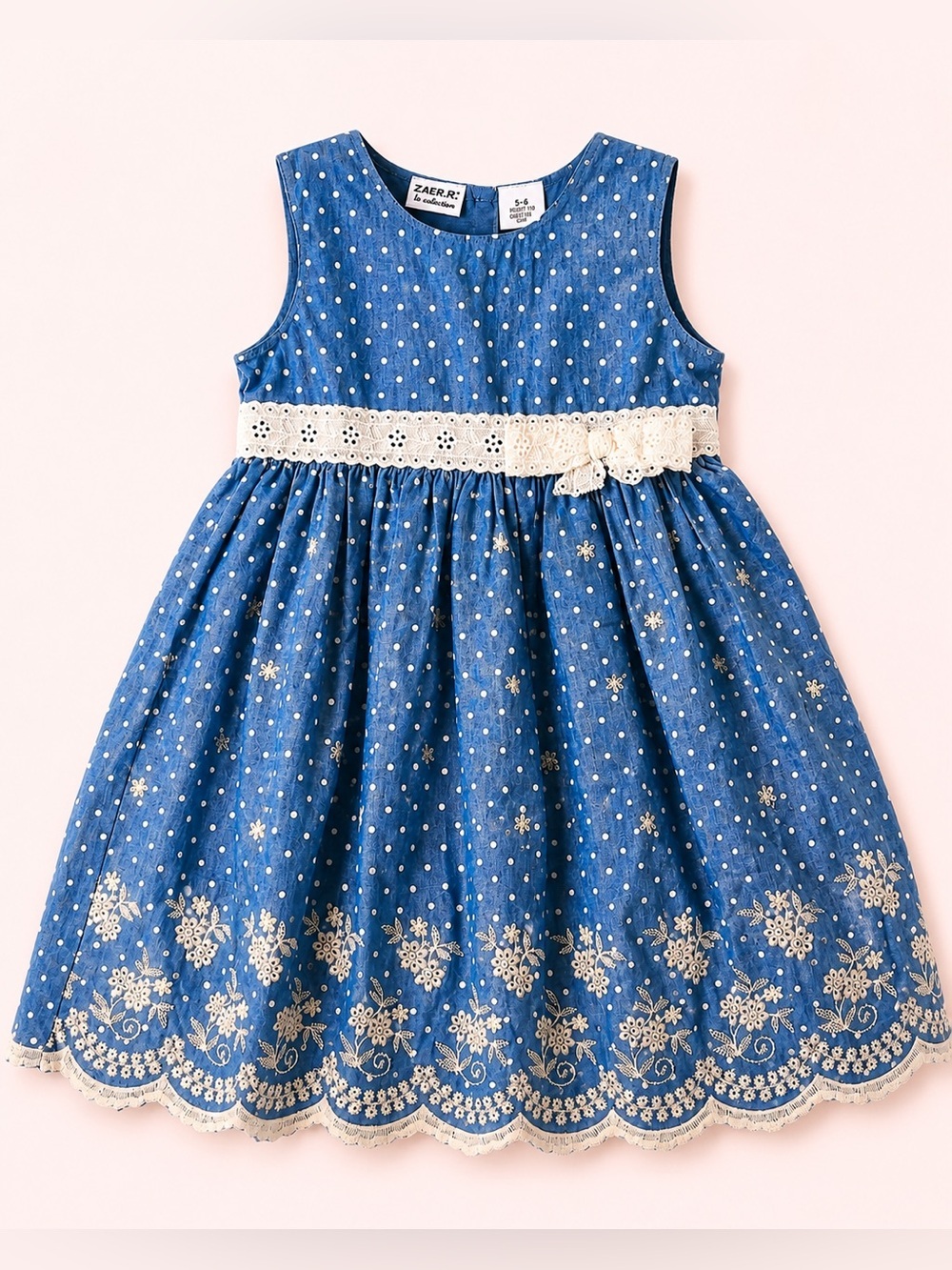Blueberi Boulevard Girls Dress 3T Blue Polka Dot Embroidered Lace Party Dress